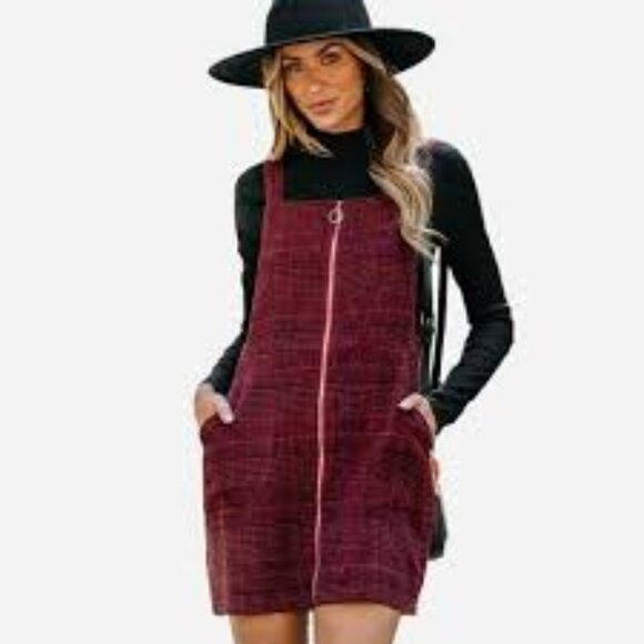 CUPSHE Women's Mini Dress Plaid O-Ring Zip Wide Straps Medium - Picture 1 of 4